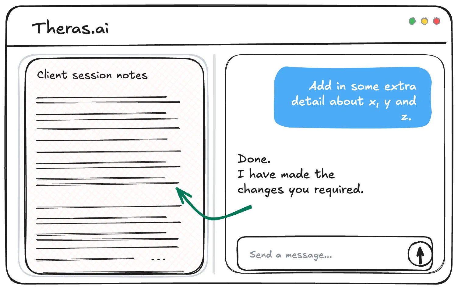 Note being refined live through a conversational instruction